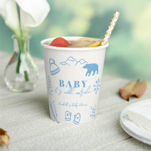 Baby It's Cold Outside Hand-drawn Blue Baby Shower Paper Cups