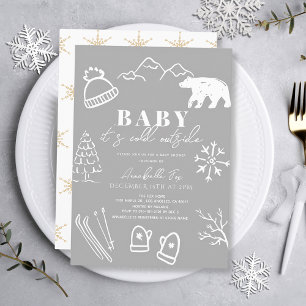 Baby It's Cold Outside Hand-drawn Gray Baby Shower Invitation