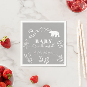 Baby It's Cold Outside Hand-drawn Gray Baby Shower Napkin