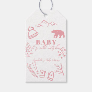 Baby It's Cold Outside Hand-drawn Pink Baby Shower Gift Tags