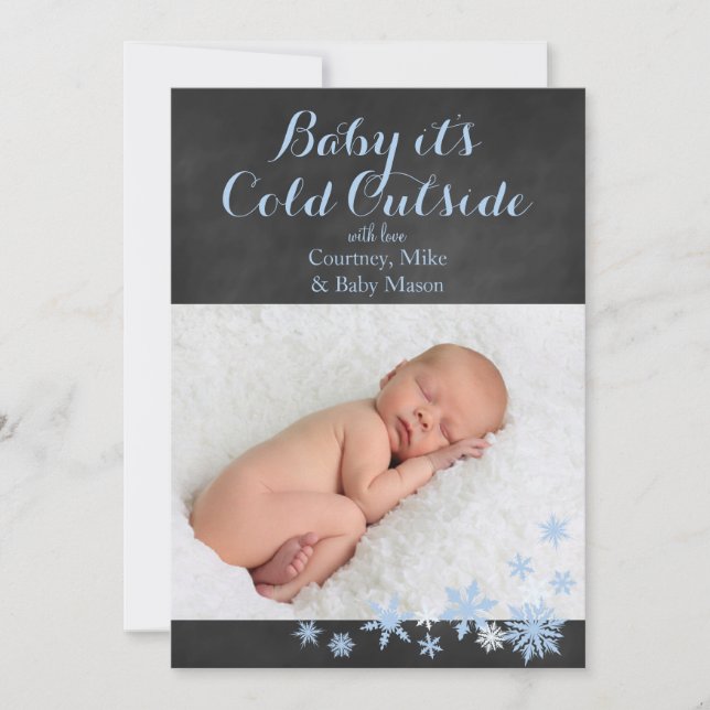 Baby It's Cold Outside Holiday Photo Card in Blue (Front)