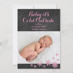 Baby It's Cold Outside Holiday Photo Card in Pink