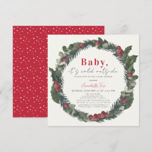 Baby It's Cold Outside Holiday Wreath Baby Shower  Invitation