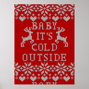 Baby It's Cold Outside Knitting Sweater Red Poster