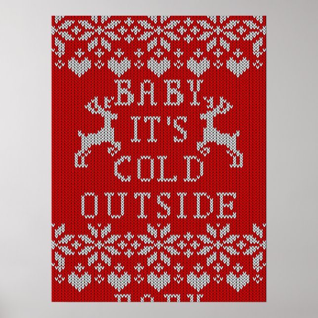 Baby It's Cold Outside Knitting Sweater Red Poster (Front)