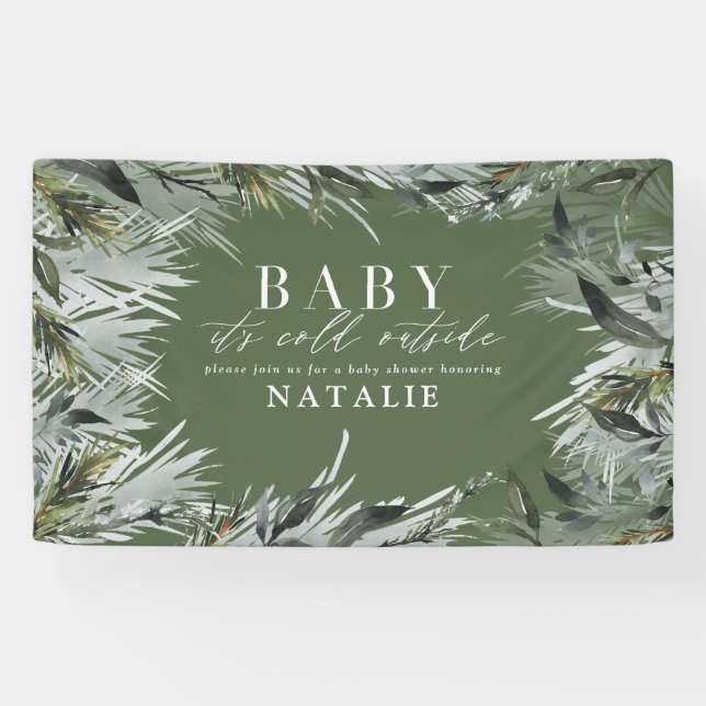 Baby its cold outside modern botanical baby shower banner (Horizontal)