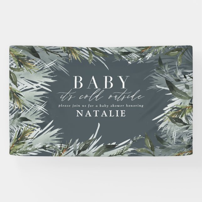 Baby its cold outside modern botanical baby shower banner (Horizontal)