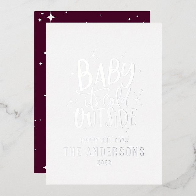 Baby its cold outside modern minimal Christmas Foil Holiday Card (Front/Back)