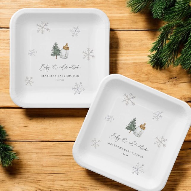 Baby It's Cold Outside Mountain Winter Baby Shower Paper Plate (Creator Uploaded)