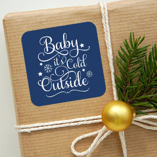 Baby It's Cold Outside Navy Blue Script Holiday Square Sticker