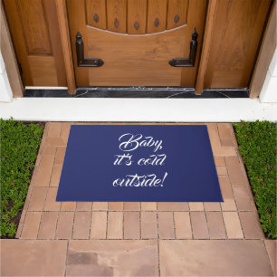 Baby it's cold outside navy blue white custom cute doormat