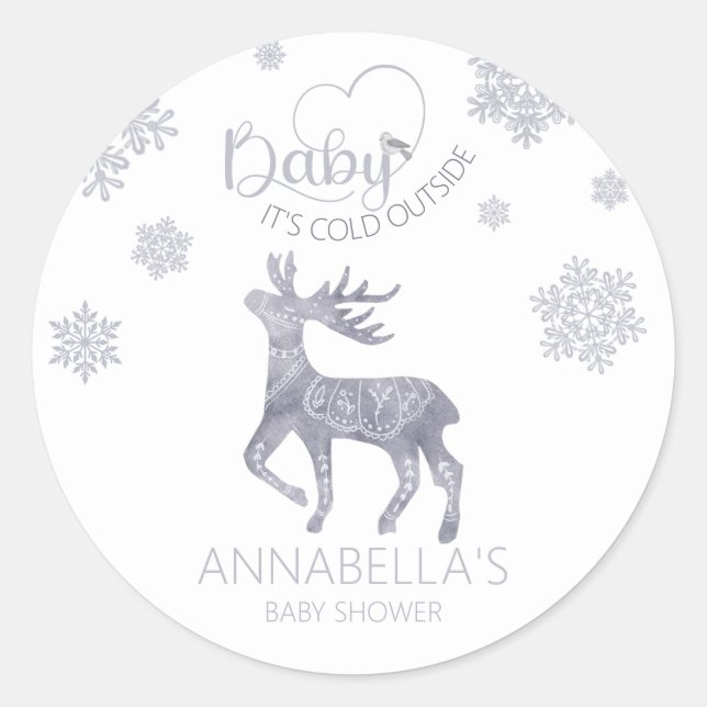 Baby it's Cold Outside Nordic Reindeer Baby Shower Classic Round Sticker (Front)