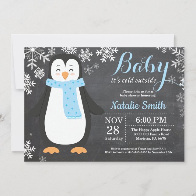 Baby its Cold Outside Penguin Boy Baby Shower Invitation (Front)