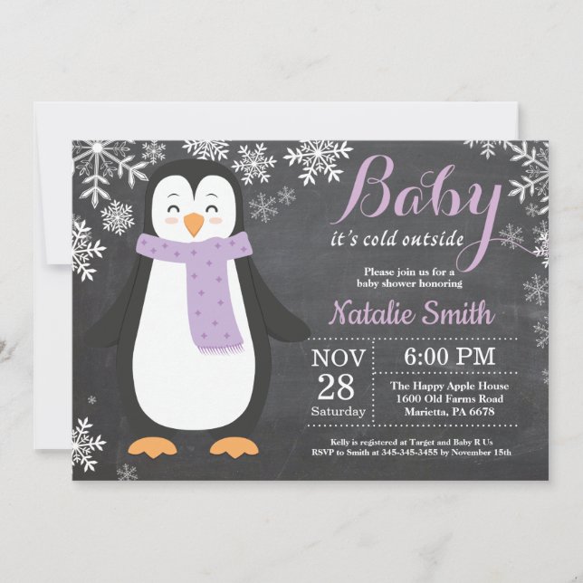 Baby its Cold Outside Penguin Girl Baby Shower Invitation (Front)