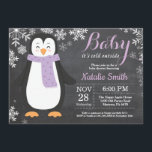 Baby its Cold Outside Penguin Girl Baby Shower Invitation<br><div class="desc">Baby its Cold Outside Penguin Girl Baby Shower Invitationn. Girl Baby Shower Invitation. Baby Penguin. Winter Holiday Baby Shower Invite. Purple and White Snowflakes. Chalkboard Background. For further customisation,  please click the "Customise it" button and use our design tool to modify this template.</div>