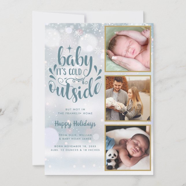 Baby Its Cold Outside Photo Boy Holiday Birth Announcement (Front)