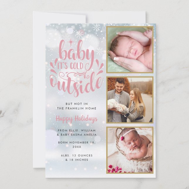 Baby Its Cold Outside Photos Girl Holiday Birth An Announcement (Front)