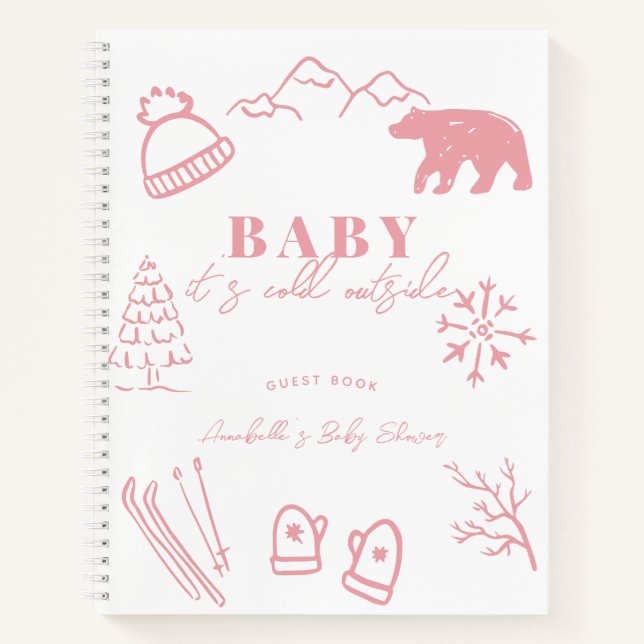 Baby It's Cold Outside Pink Baby Shower Guest Book (Front)