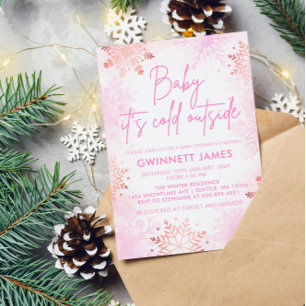 Baby Its Cold Outside Pink Baby Shower Invitation