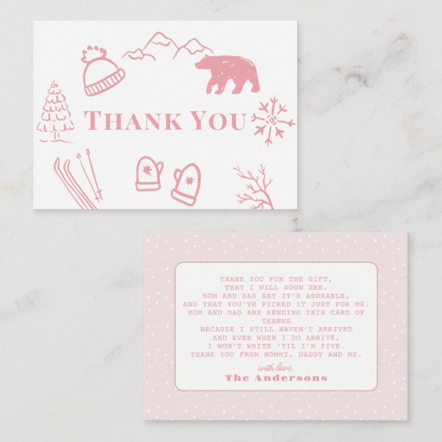 Baby It's Cold Outside Pink Baby Shower Thank You Card (Front/Back)