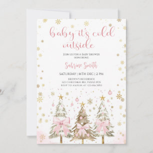  Baby it's Cold Outside Pink Bow Baby Shower  Invitation