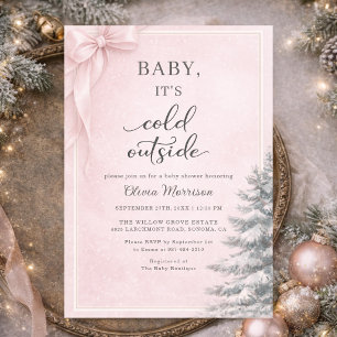 Baby It's Cold Outside Pink Bow Baby Shower Invitation