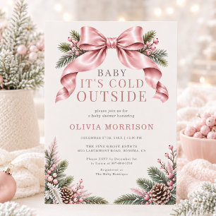 Baby It's Cold Outside Pink Bow Baby Shower Invitation