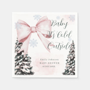 Baby It's Cold Outside Pink Bow Baby Shower Napkin
