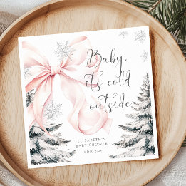 Baby It's Cold Outside Pink Bow Baby Shower Napkin