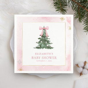 Baby It's Cold Outside Pink Bow Baby Shower Napkin