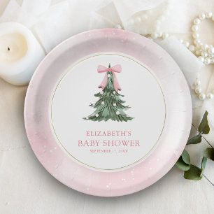 Baby It's Cold Outside Pink Bow Baby Shower Paper Plate