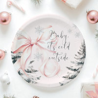 Baby It's Cold Outside Pink Bow Baby Shower
