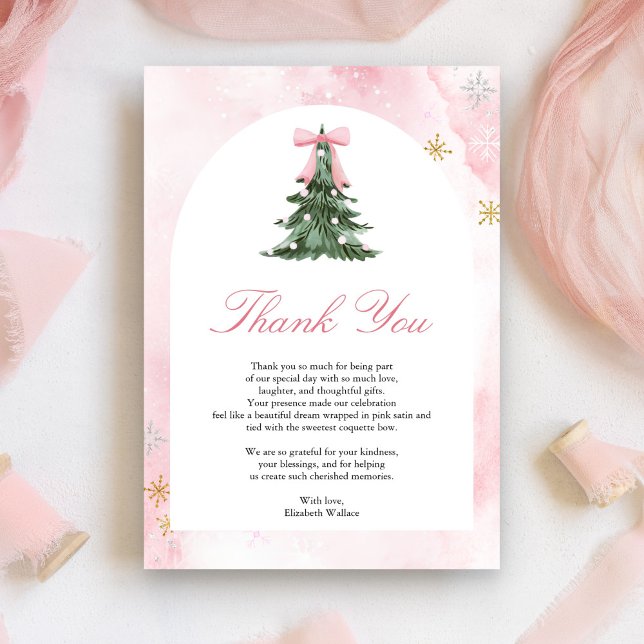 Baby It's Cold Outside Pink Bow Baby Shower Thank You Card (Creator Uploaded)