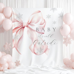 Baby It's Cold Outside Pink Bow Backdrop Tapestry