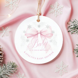 Baby It's Cold Outside Pink Bow Favour Tags
