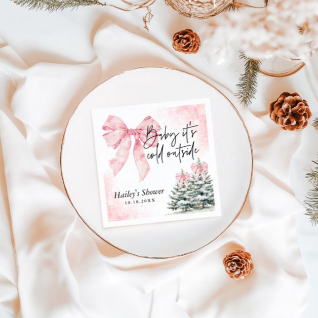 Baby Its Cold Outside, Pink Bow Winter Baby Shower Napkin (Creator Uploaded)