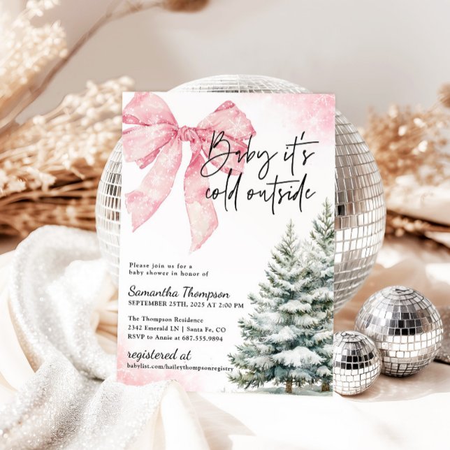 Baby It's Cold Outside Pink Bow Winter Shower Invitation (Creator Uploaded)
