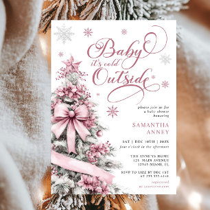  Baby it's Cold Outside Pink Christmas Baby Shower Invitation