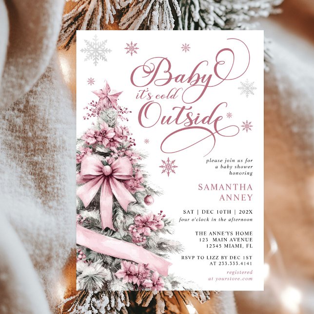  Baby it's Cold Outside Pink Christmas Baby Shower Invitation (Creator Uploaded)