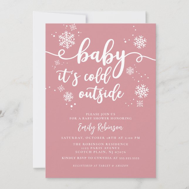 Baby It's Cold Outside | Pink Girl Baby Shower Invitation (Front)