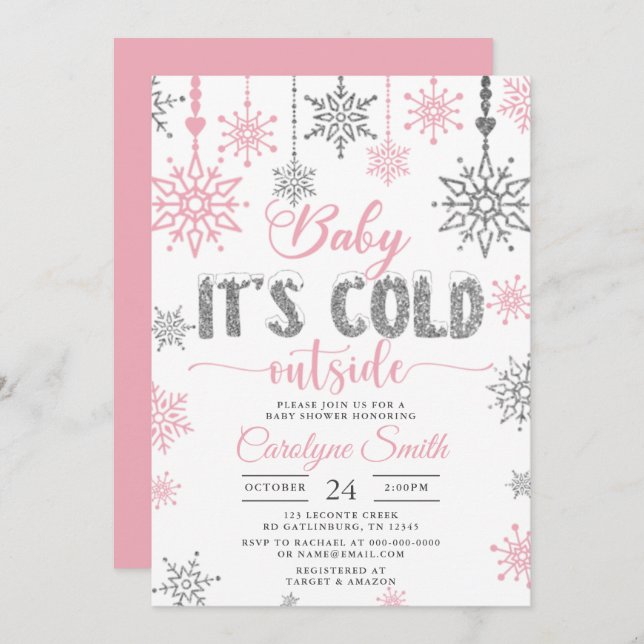 Baby Its Cold Outside Pink Girl Baby Shower Invitation (Front/Back)