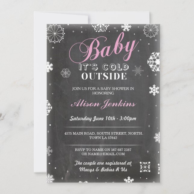 Baby Its Cold Outside Pink Girl Baby Shower Invite (Front)