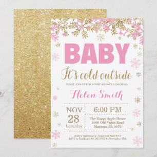 Baby its Cold Outside Pink Gold Girl Baby Shower Invitation