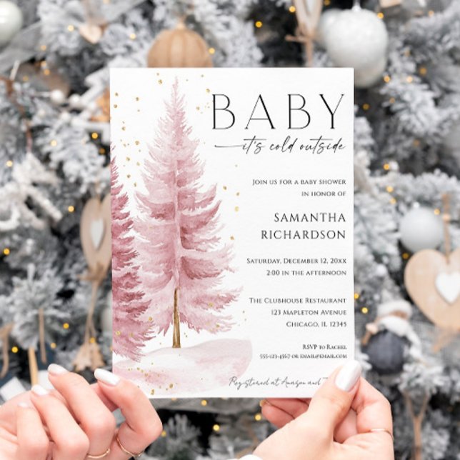 Baby it's cold outside pink gold girl baby shower invitation (Creator Uploaded)