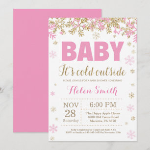 Baby its Cold Outside Pink Gold Girl Baby Shower Invitation