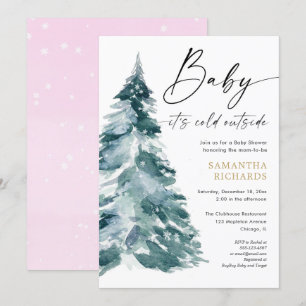 Baby its cold outside pink gold girl modern shower invitation