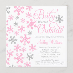Baby It's Cold Outside Pink Grey Baby Shower Invitation
