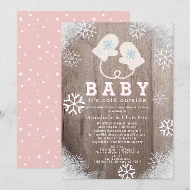 Baby Its Cold Outside Pink Shower by Mail Invitation (Front/Back)