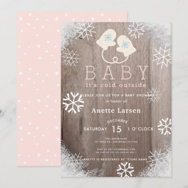 Baby Its Cold Outside Pink Shower Invitation (Front/Back)