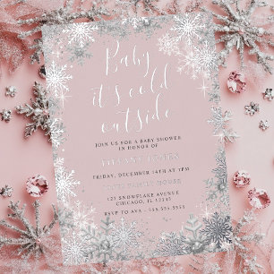 Baby It's Cold Outside Pink Silver Baby Shower 